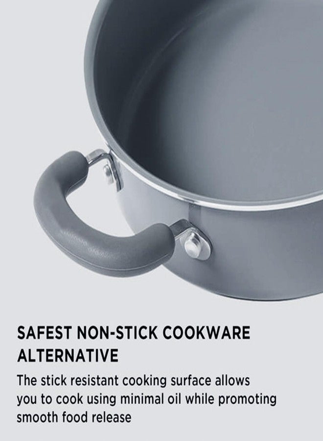 ماير مقلاة كاداي من الألومنيوم المطلي بالسيراميك من ماير أنزن مع غطاء زجاجي | مقلاة كاداي سيراميك للطهي | قاعدة كاداي مناسبة للطهي بالحث | أواني طهي غير لاصقة مطلية بالسيراميك | مقلاة كاداي للقلي العميق، 26 سم، رمادي - Image 5